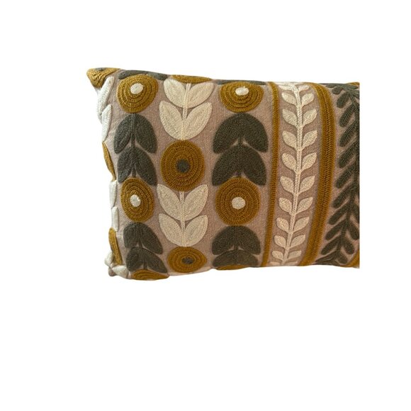 Pier 1 rectangle Pillow 3d Embroidered Leaf Patterns Sofa zipper luxury boho - Picture 2 of 9